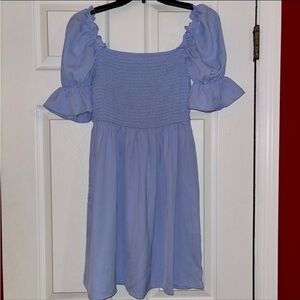 SOLD Women's Square Neck Flounce Short Sleeve Shirred Ruffle Hem Dress